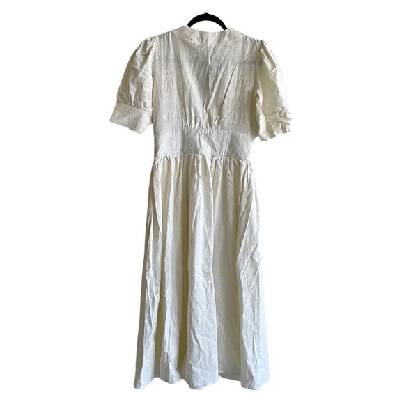 MOLEGI Short Sleeve Midi Dress Button Front Front Slit Cream S - Picture 5 of 8
